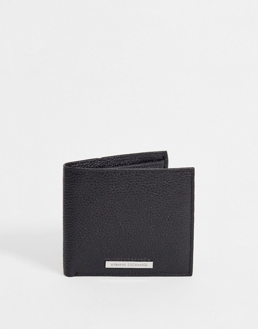 Armani Exchange grain leather coin wallet in black