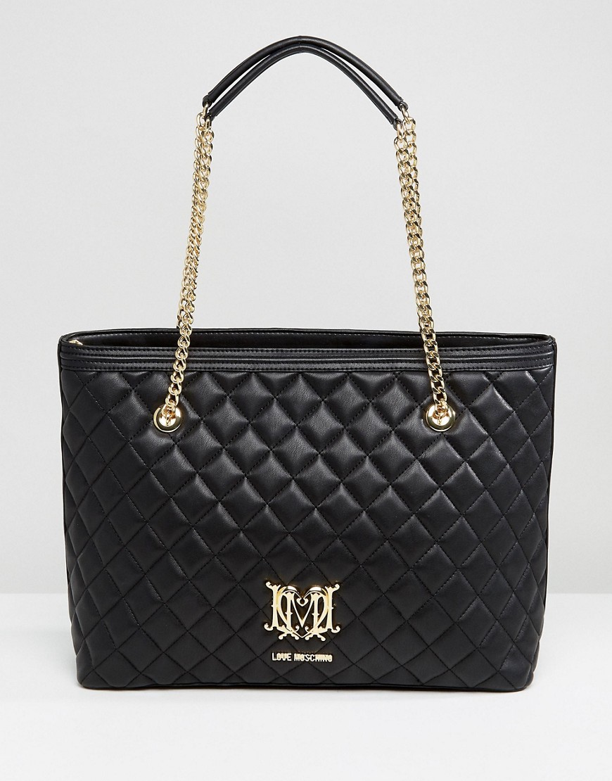 Love Moschino Quilted Shopper Bag With Chain - Black