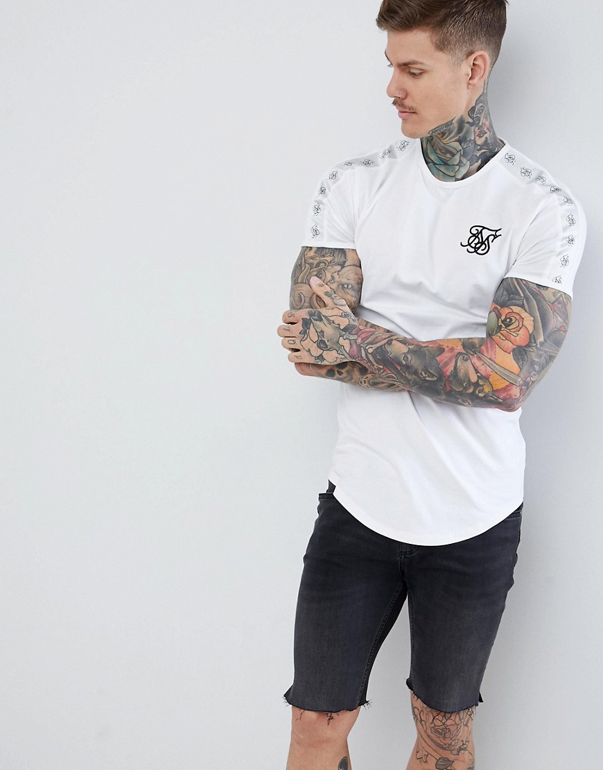 SikSilk curved hem t-shirt in white with side stripe
