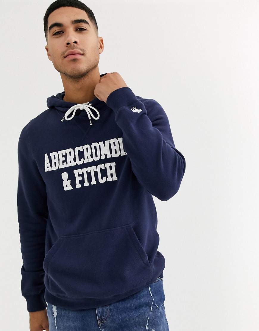 Abercrombie & Fitch varsity applique logo hoodie in navy