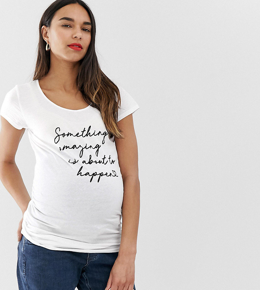 New Look Maternity slogan tee in white