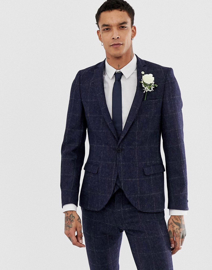 Twisted Tailor super skinny suit jacket in navy tweed check