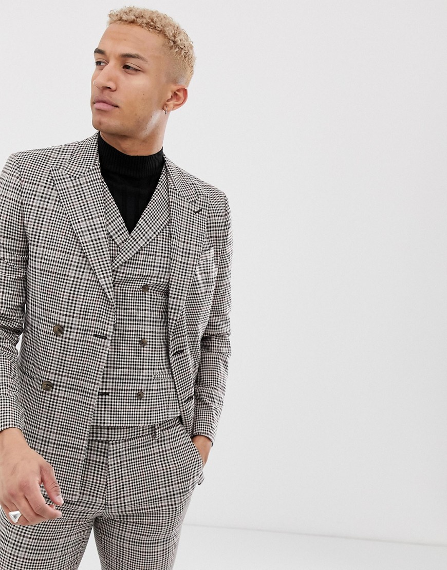 River Island skinny suit jacket in brown check