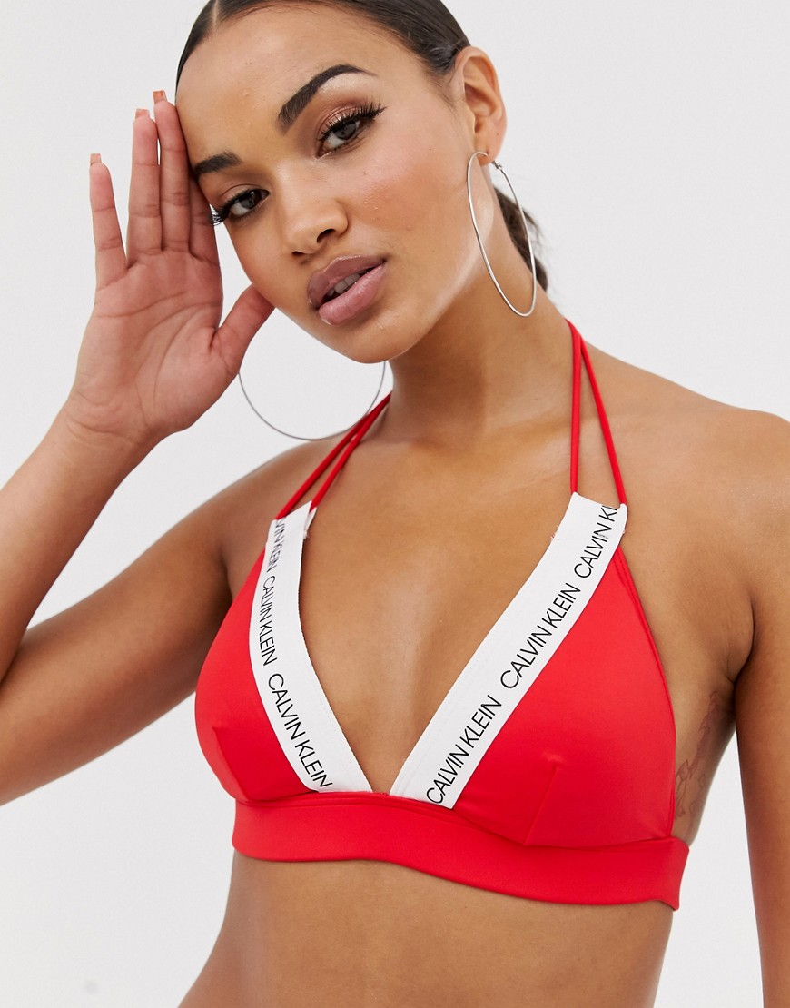 Calvin Klein fixed triangle double strap bikini top in red