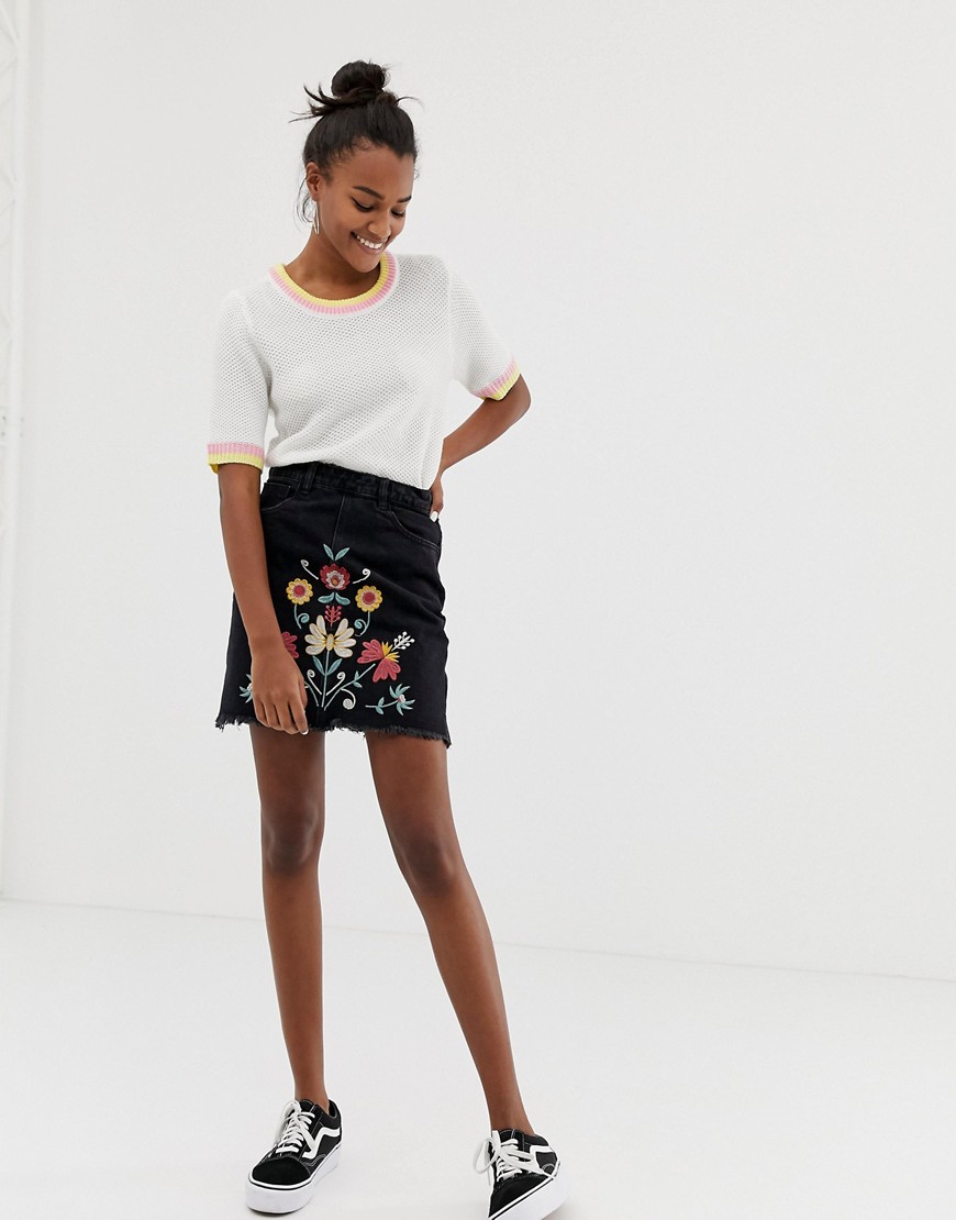 Brave Soul embroidered detail mini skirt
