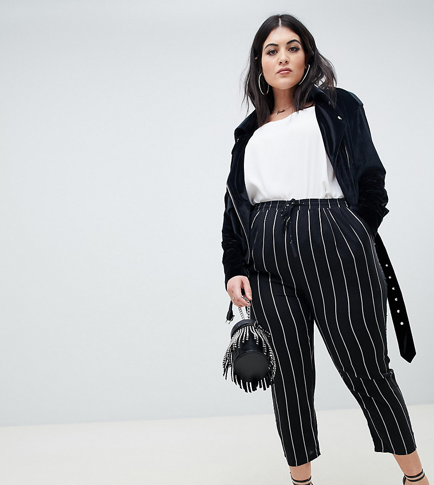 PrettyLittleThing Plus casual peg trousers in stripe