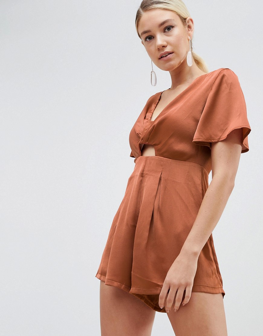 Parallel Lines twist front playsuit in satin - Caramel