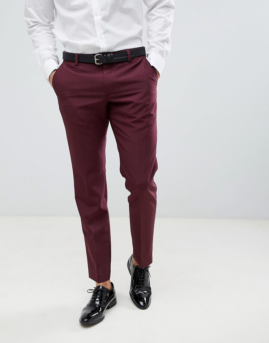 Next Wool Slim Fit Suit Pants In Burgundy - Red