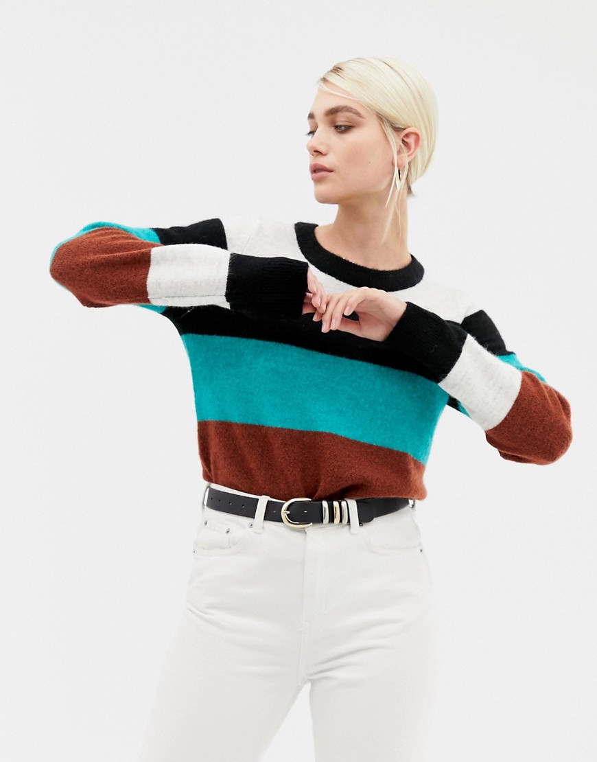 Selected Femme long sleeve fine knit stripe jumper