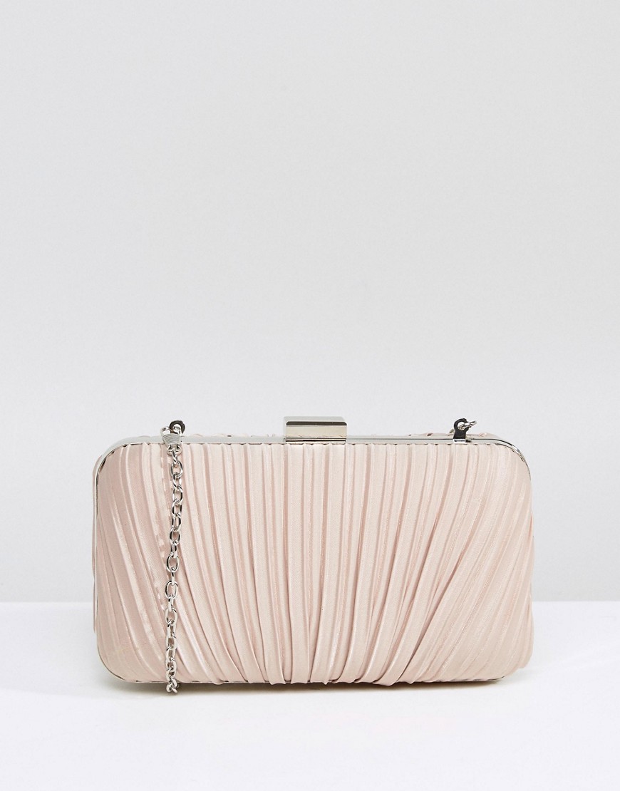 Chi Chi London Ruched Clutch Bag in Satin - Champagne