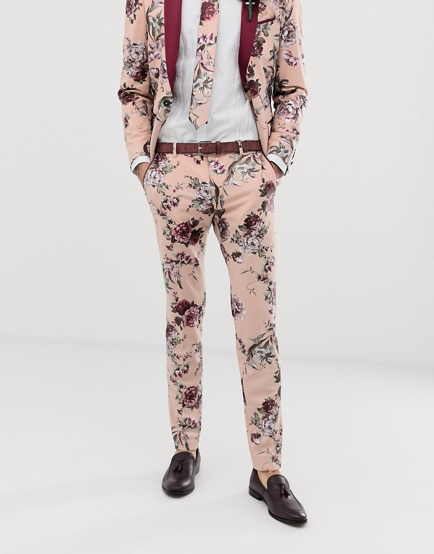 Twisted Tailor super skinny suit trouser in dusky pink floral