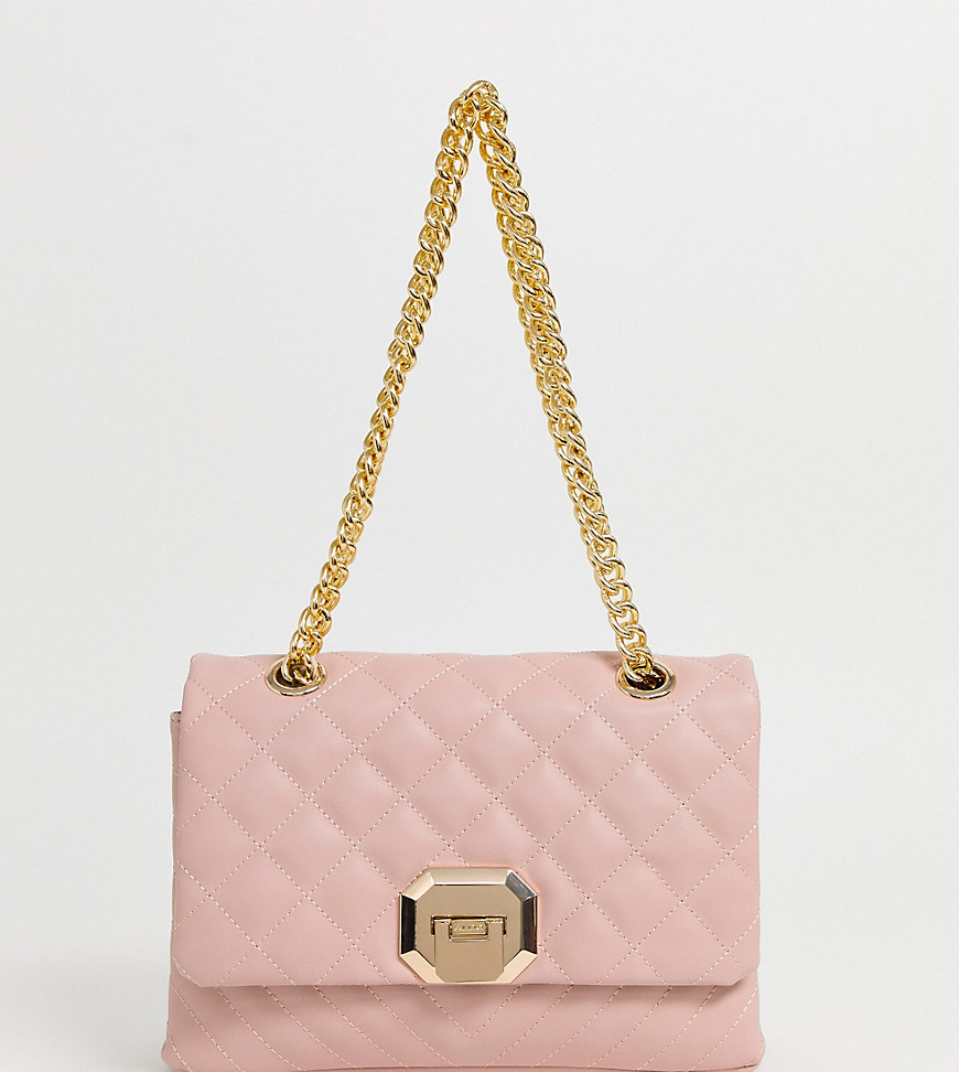 ALDO Menifee light pink quilted cross body bag with double gold chunky chain strap