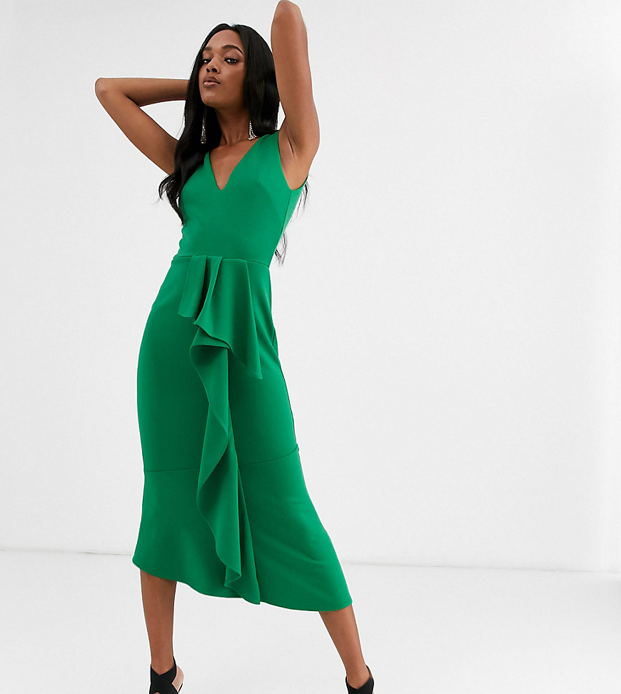 True Violet exclusive frill detail midaxi dress in emerald green