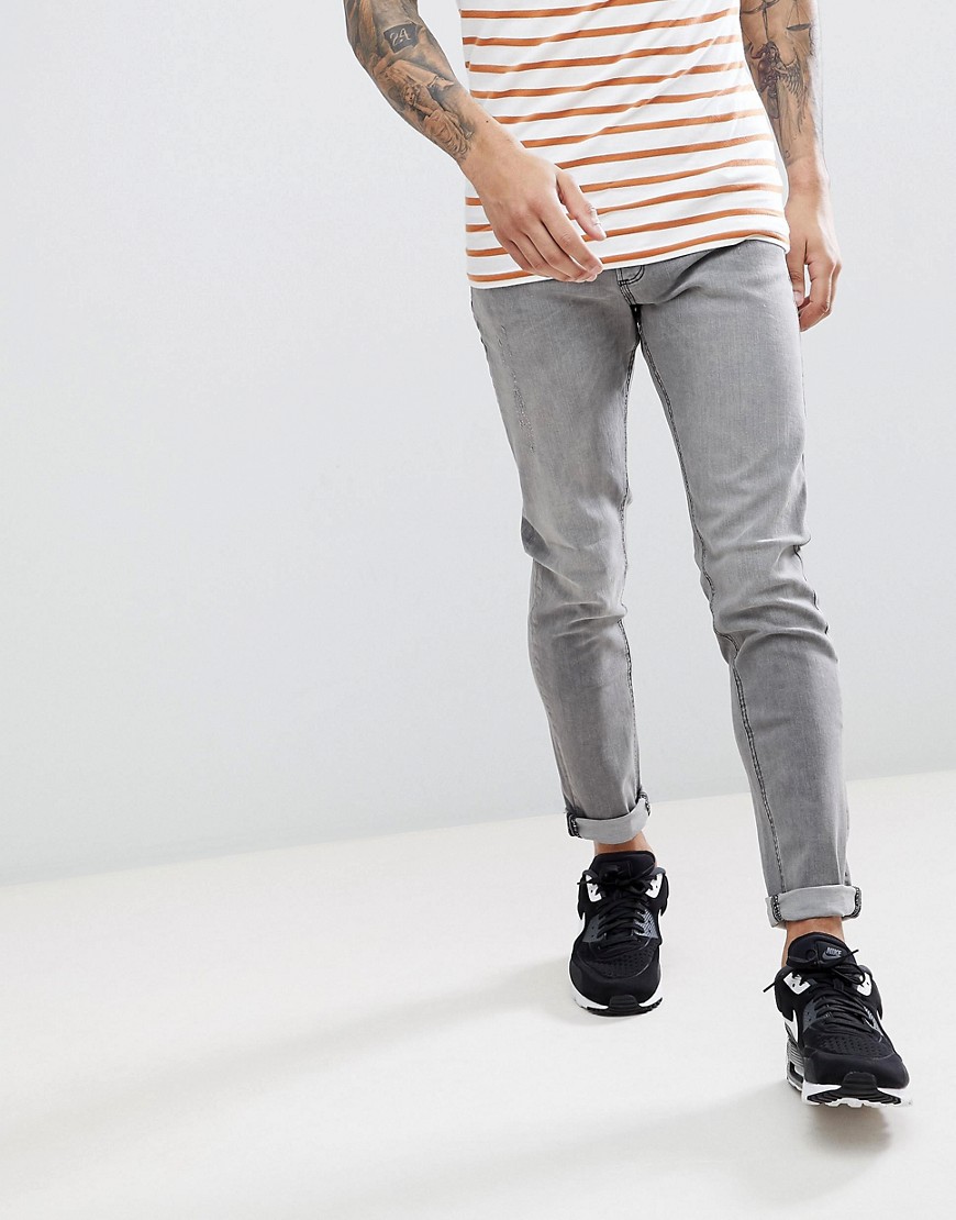 LDN DNM Stretch Skinny Jeans Mid Grey Wash - Grey