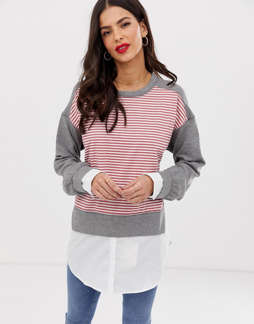 French Connection Kapiti stripe jumper with shirt underlay