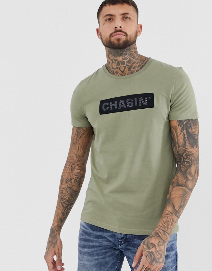 Chasin' Darric mesh logo crew neck t-shirt in khaki