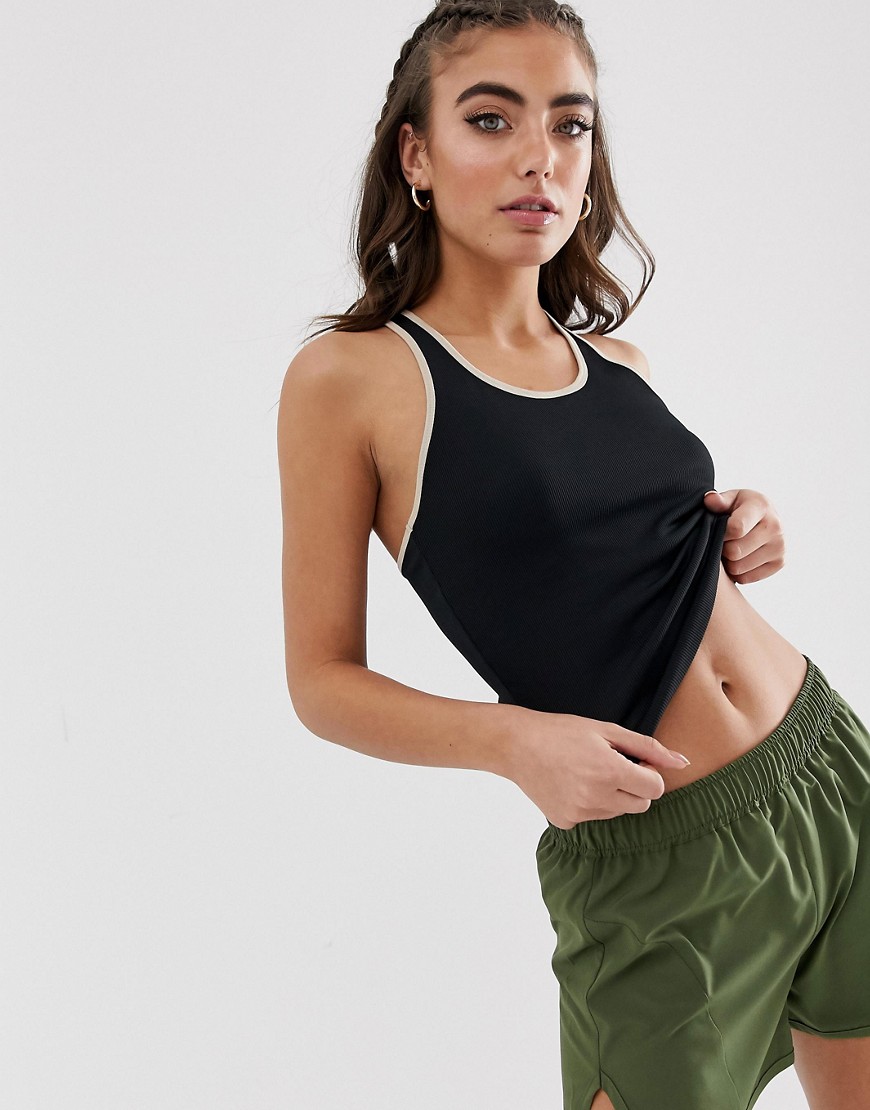 ASOS 4505 cropped vest in rib with back detail in contrast binding