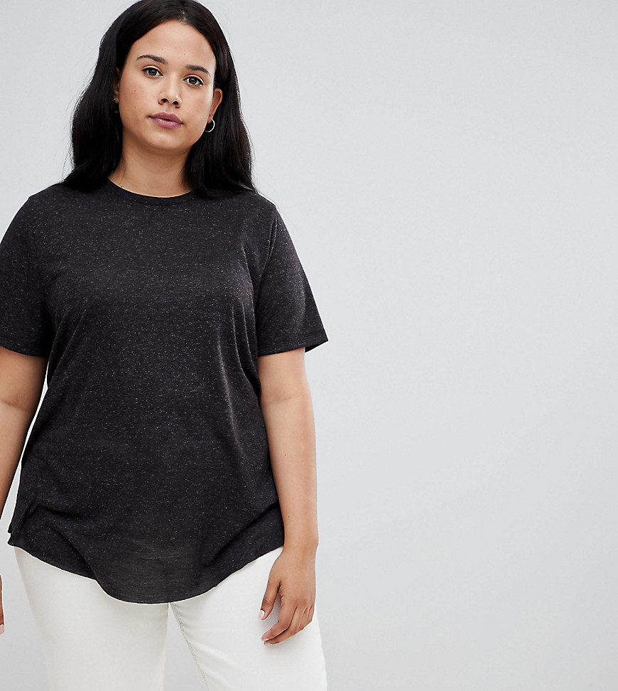 ASOS DESIGN Curve boxy t-shirt with curve hem in linen mix in black - Black