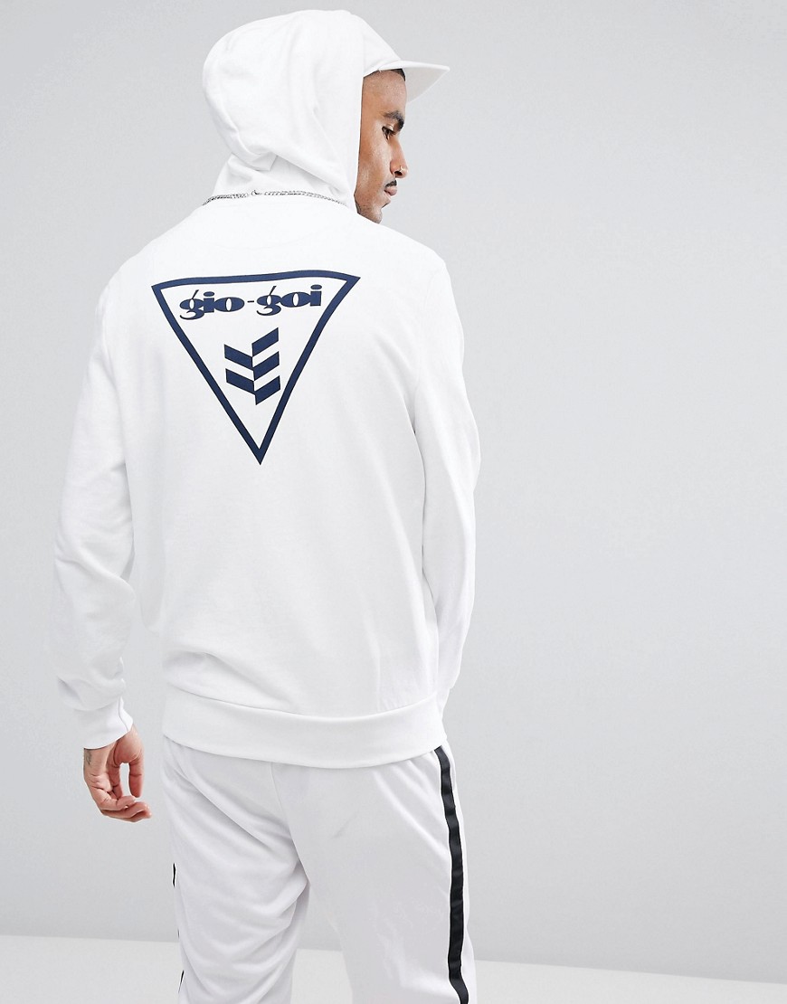 Gio Goi Hoodie With Flock Logo And Back Print In White
