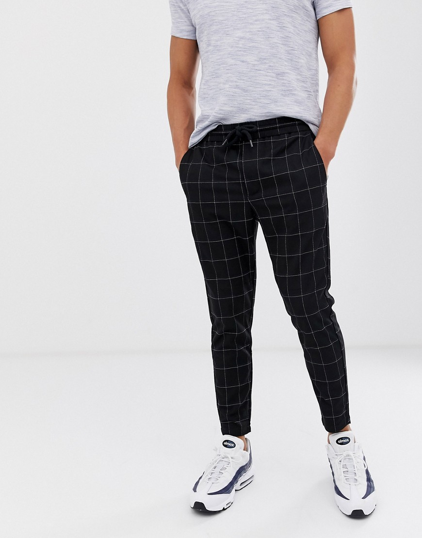 Only & Sons grid check trousers in black