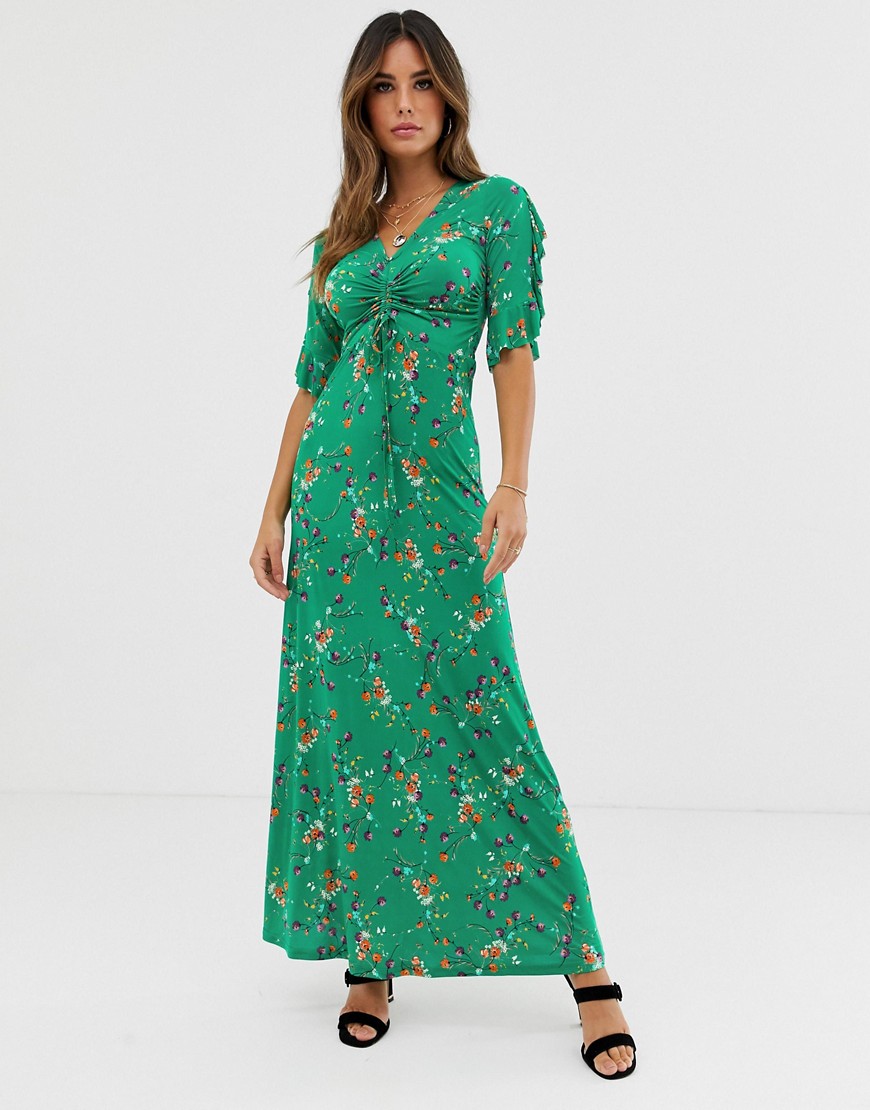 TFNC floral three quarter sleeve ruched front maxi dress