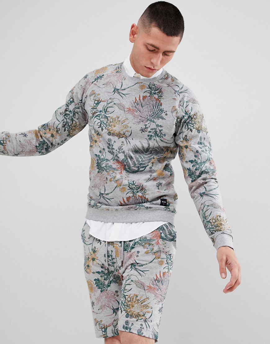 Only & Sons Sweatshirt With All Over Floral Print - Light grey melange