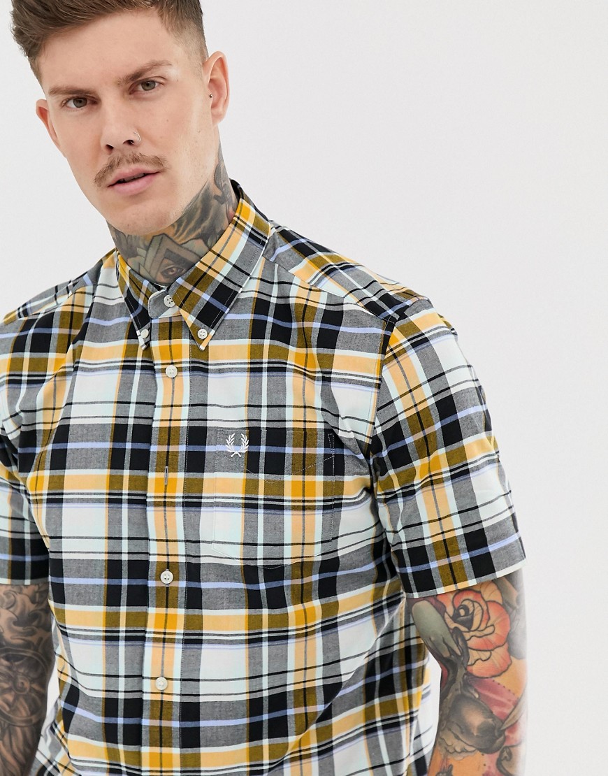Fred Perry short brushed check short sleeve shirt in blue