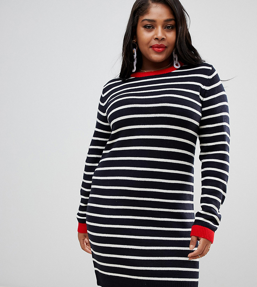 Brave Soul Plus striped dress with cuffed sleeves