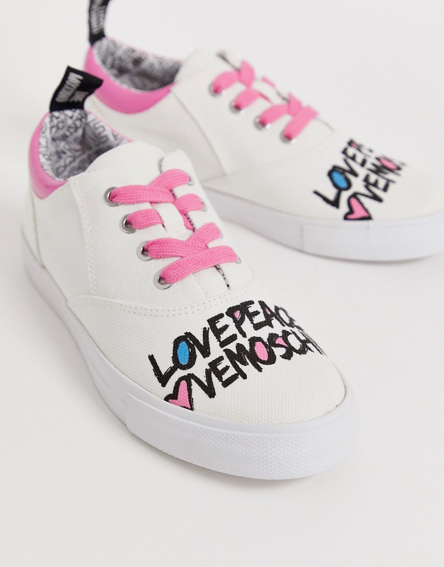 Love Moschino lace up trainer in white