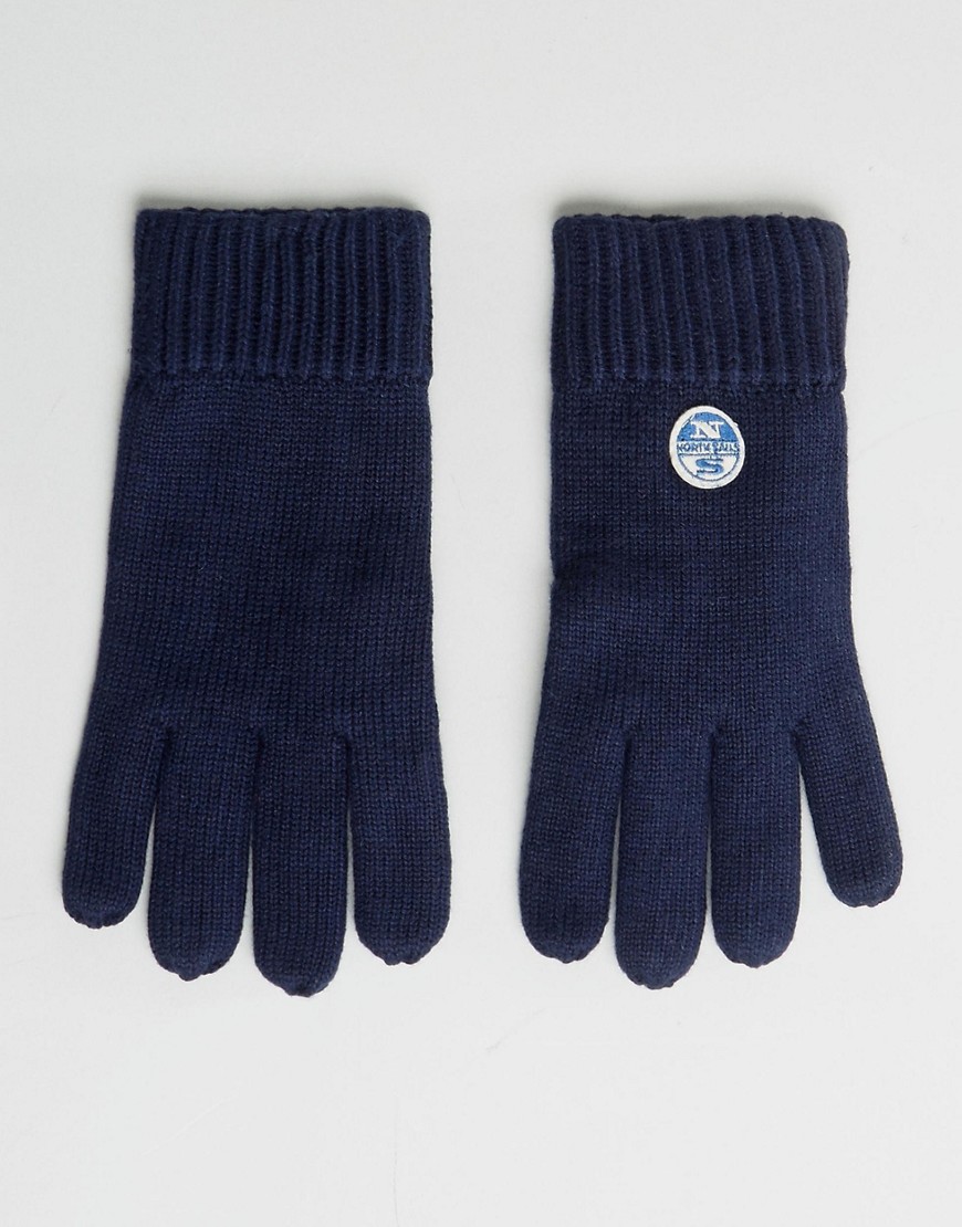 Темно-синие перчатки из мериносовой шерсти с логотипом North Sails 