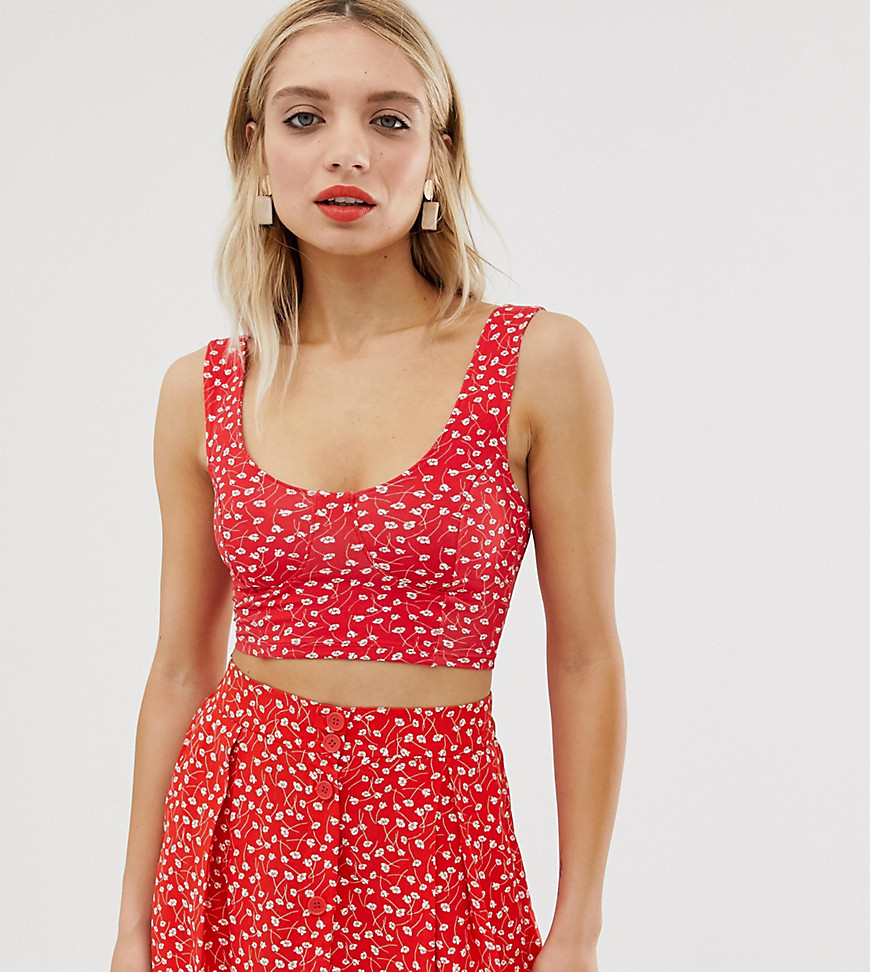 Monki co-ord floral print cropped singlet in red