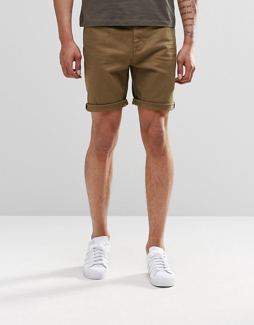 ASOS Slim Denim Shorts In Khaki - Ermine