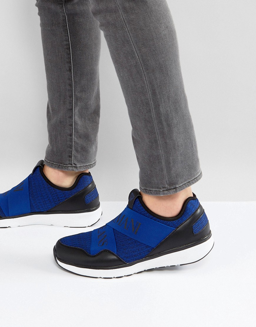 Armani Jeans Crossover Logo Knitted Trainers in Blue - Blue