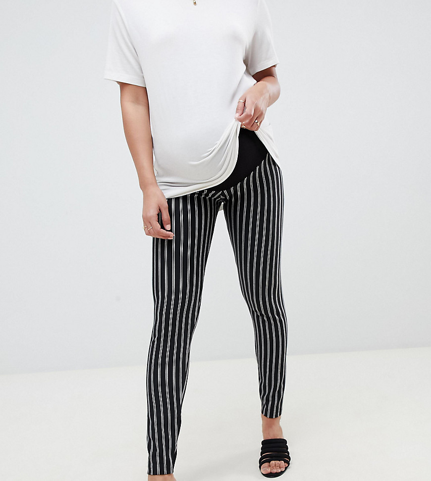 ASOS DESIGN Maternity skinny ponte pinstripe trousers with bump band