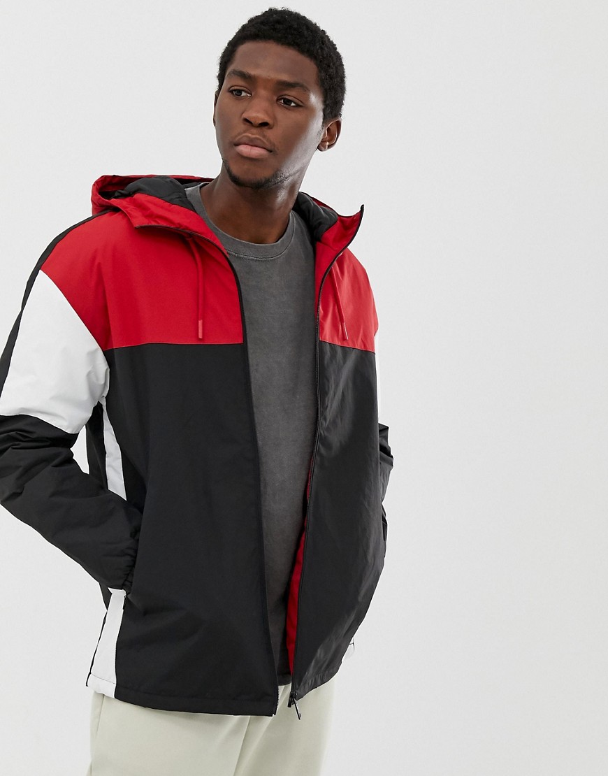Pull&Bear colour block hooded jacket in red