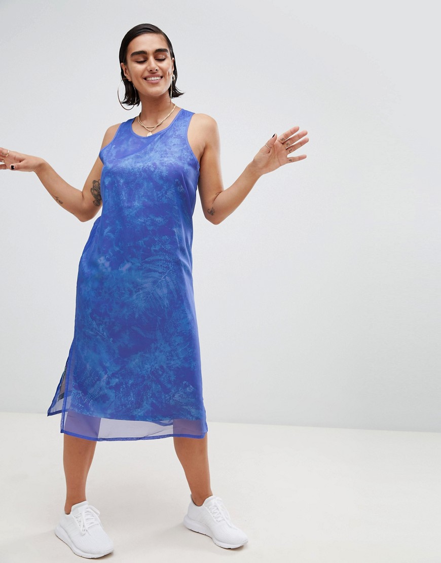 adidas Originals Ocean Printed Tank Dress With Chiffon Overlay
