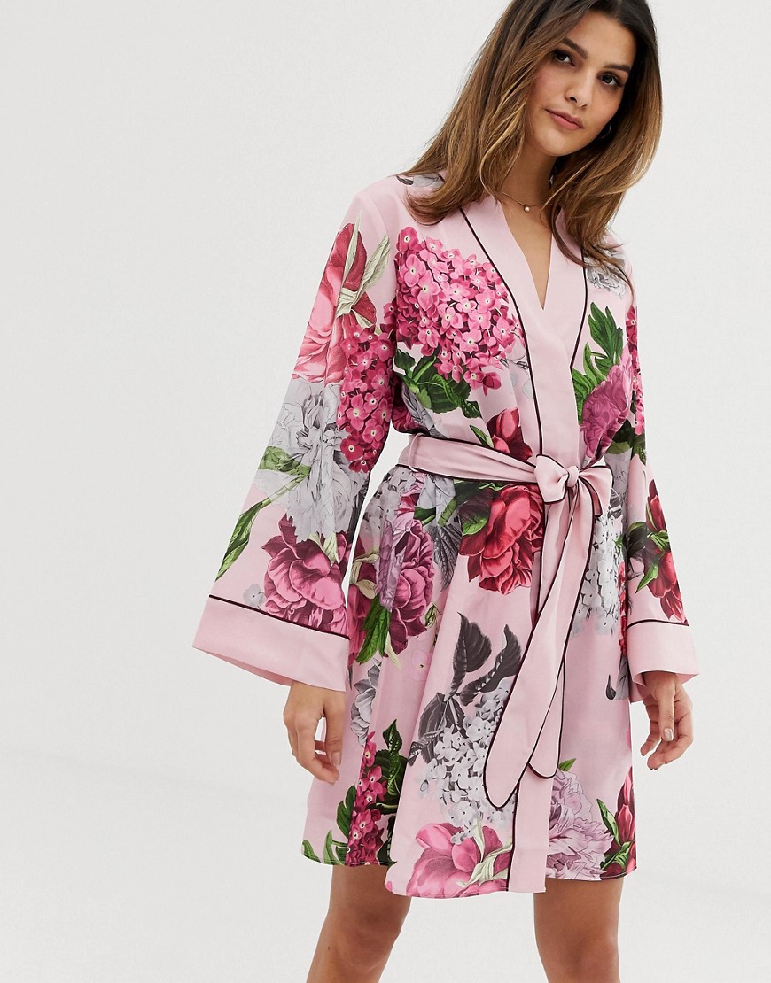 B By Ted Baker Palace Gardens floral print kimono in light pink