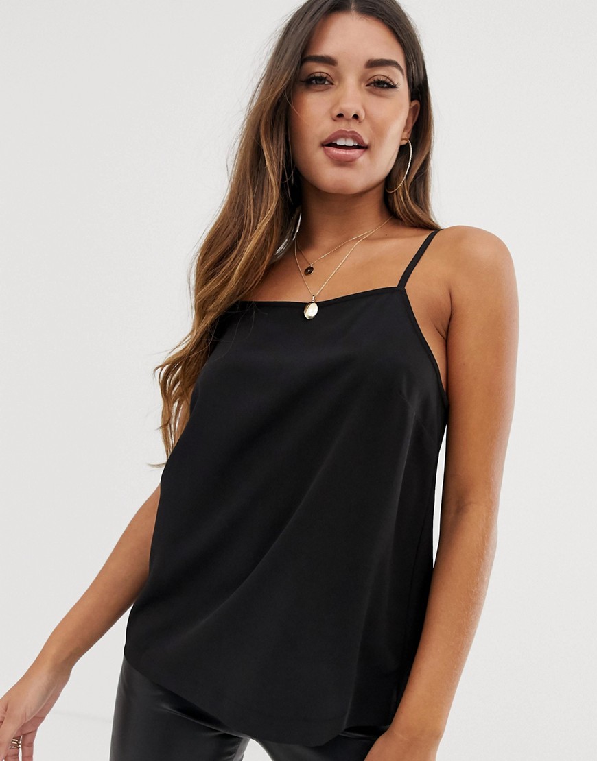 Asos Design Cami With Square Neck With Button Back-black