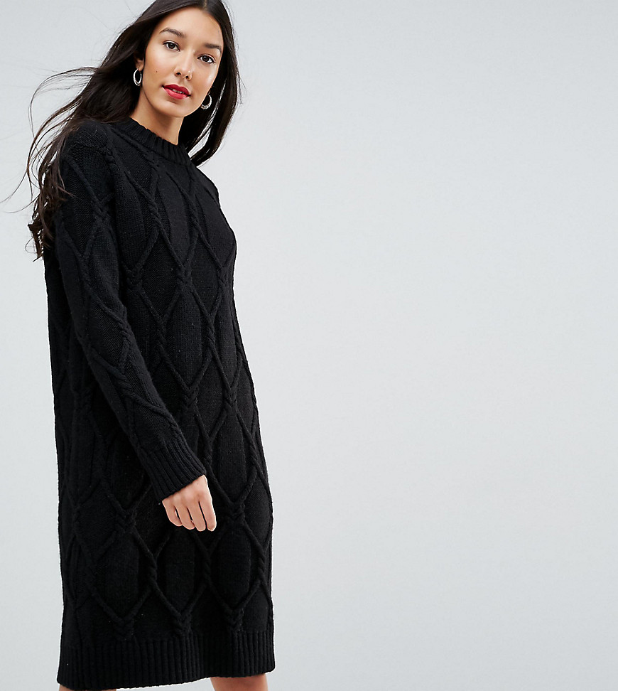 Y.A.S Tall Chunky Cable Knit Jumper Dress - Black