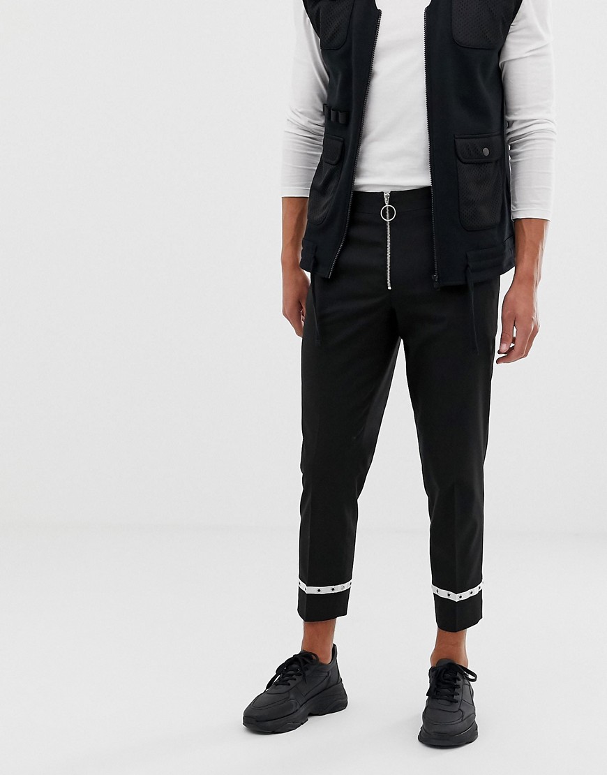 ASOS DESIGN slim crop trouser in black with eyelet trim
