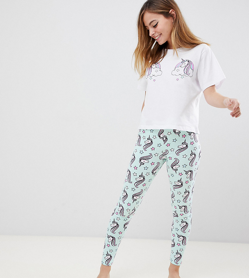 ASOS DESIGN Petite unicorn pyjama tee & legging set