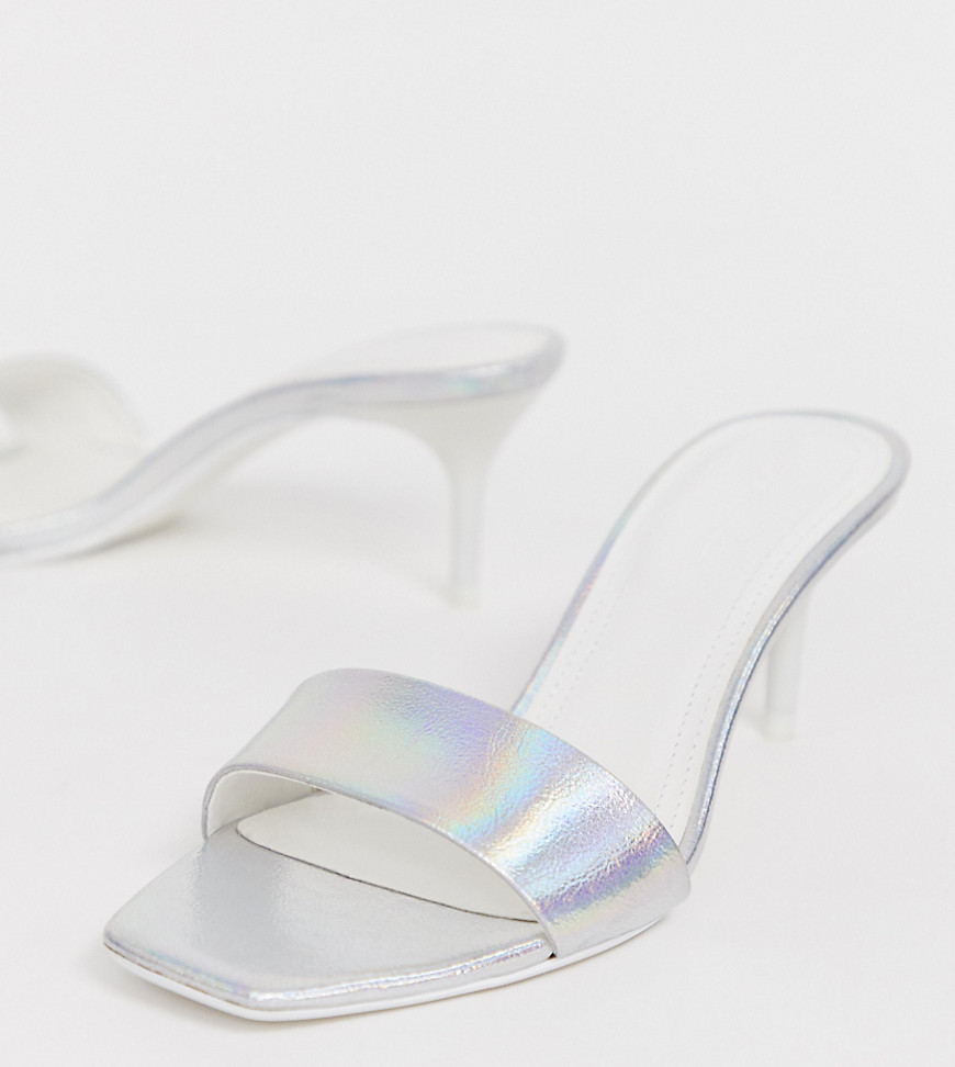 Bershka metallic skinny heel sandals in silver