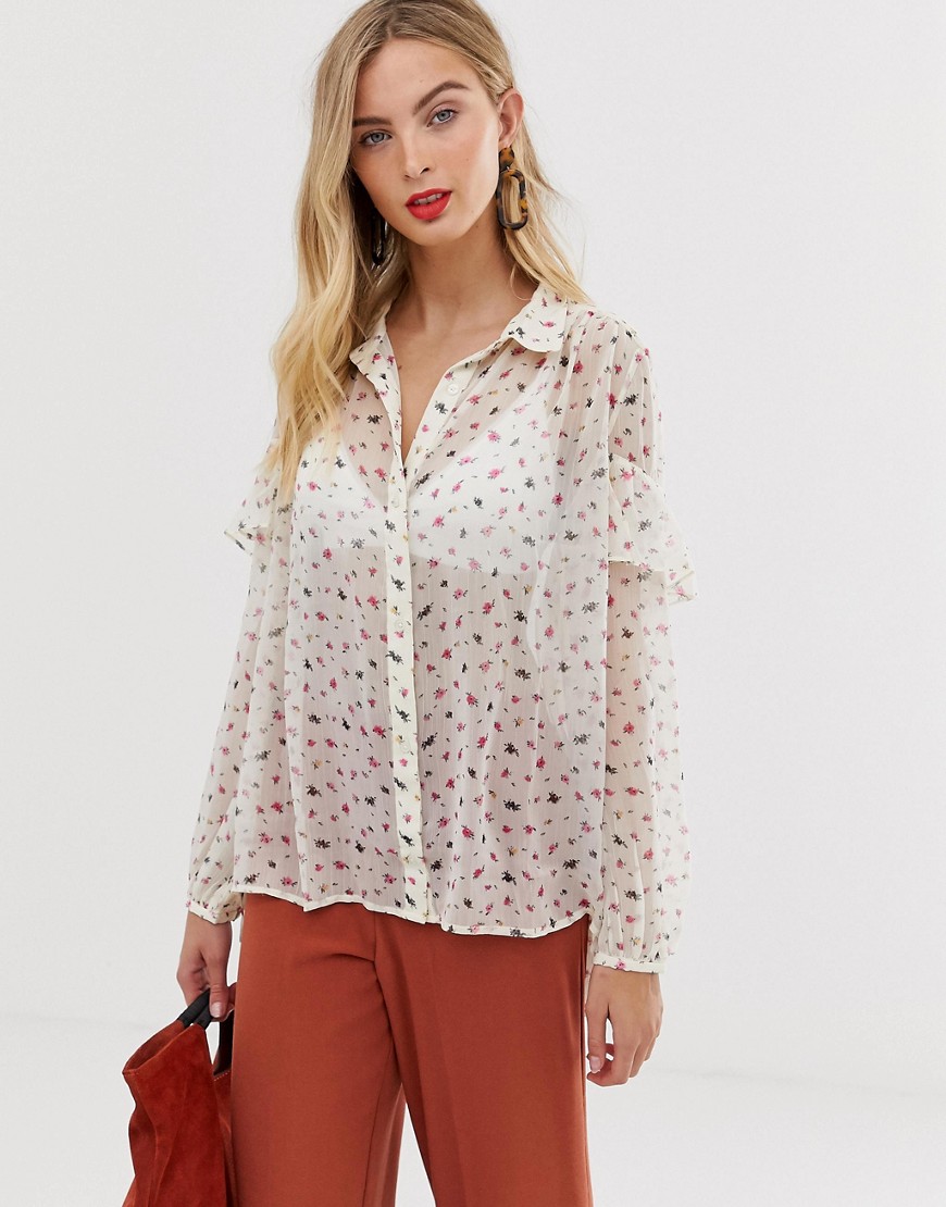 French Connection Florence ditsy floral print blouse with frill sleeve