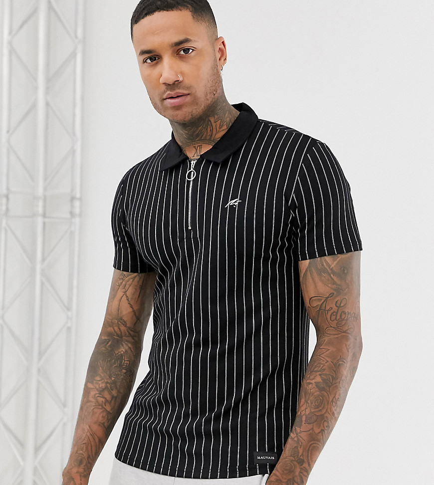 Mauvais muscle polo shirt in stripe with half zip