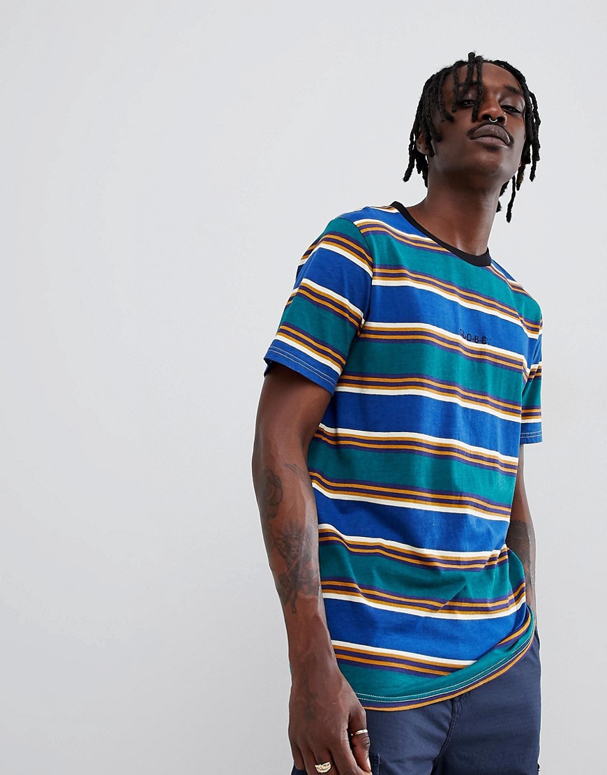 Globe Stripe T-Shirt with Chest Embroidery in Ombre Blue