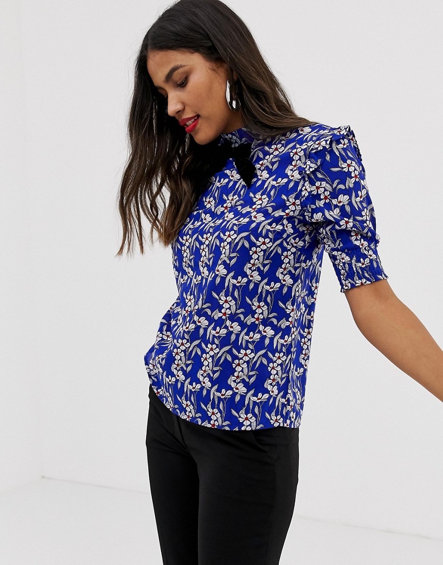 Vila printed high neck blouse with bow