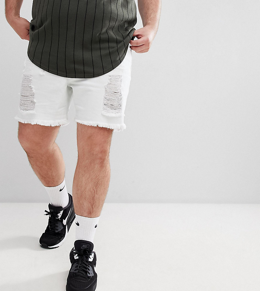SikSilk Super Skinny Denim Shorts In White With Distressing Exclusive to ASOS - White