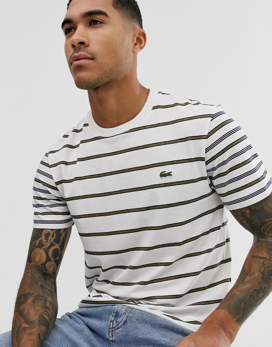 Lacoste t-shirt in white with yellow stripe