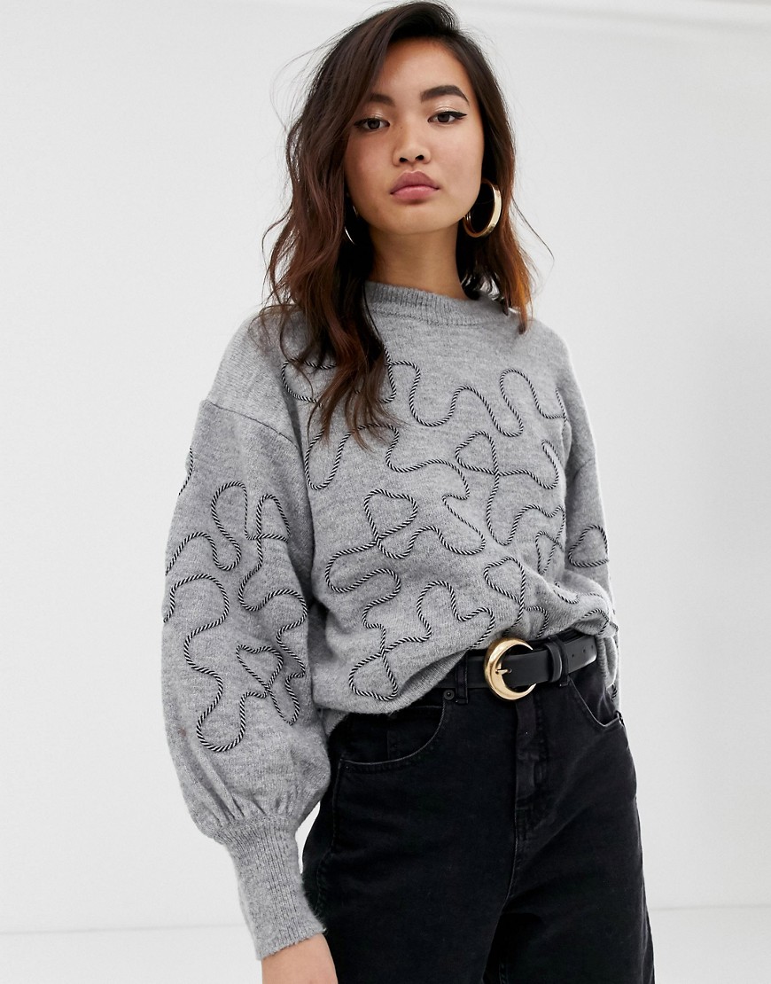 Warehouse jumper with embroidered rope in grey