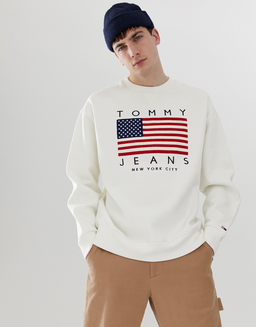 Tommy Jeans US Flag Capsule logo print crew neck sweatshirt in white